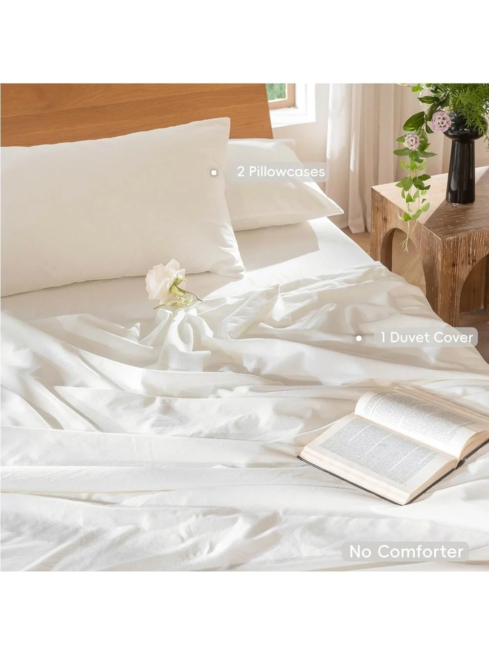 NEW MooMee Bedding Duvet Cover Set 100% Washed Cotton. Linen Like. Off white